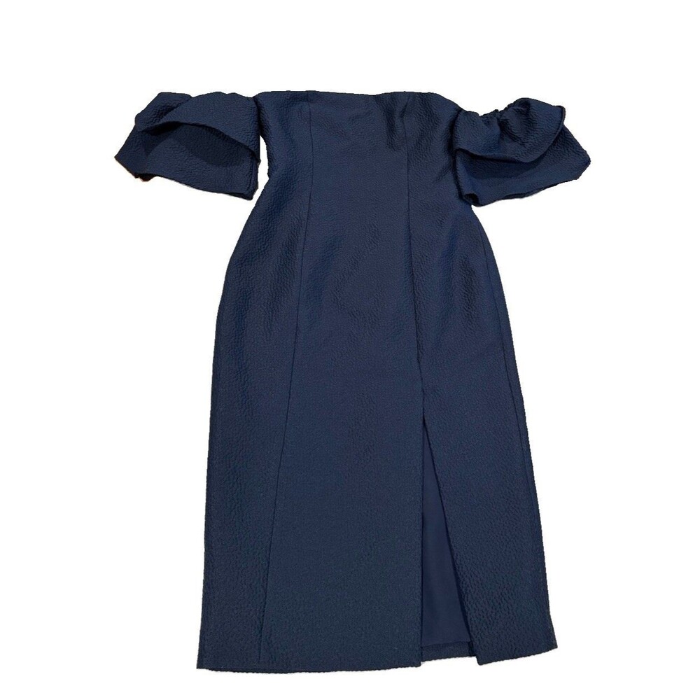 Keepsake Off Shoulder Midi Dress Medium Navy Slit Minimal Party Cocktail Travel